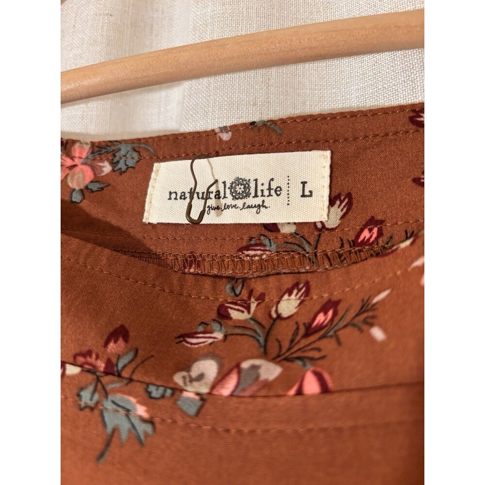 Natural Life Prairie Cottagecore￼Brown Floral Rayon Maxi Dress  Ren Faire, L - Picture 3 of 7
